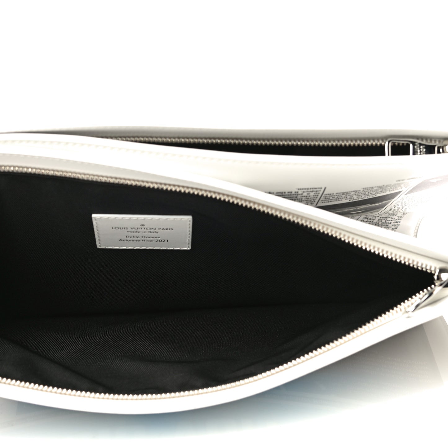 Calfskin Newspaper Print Pouch