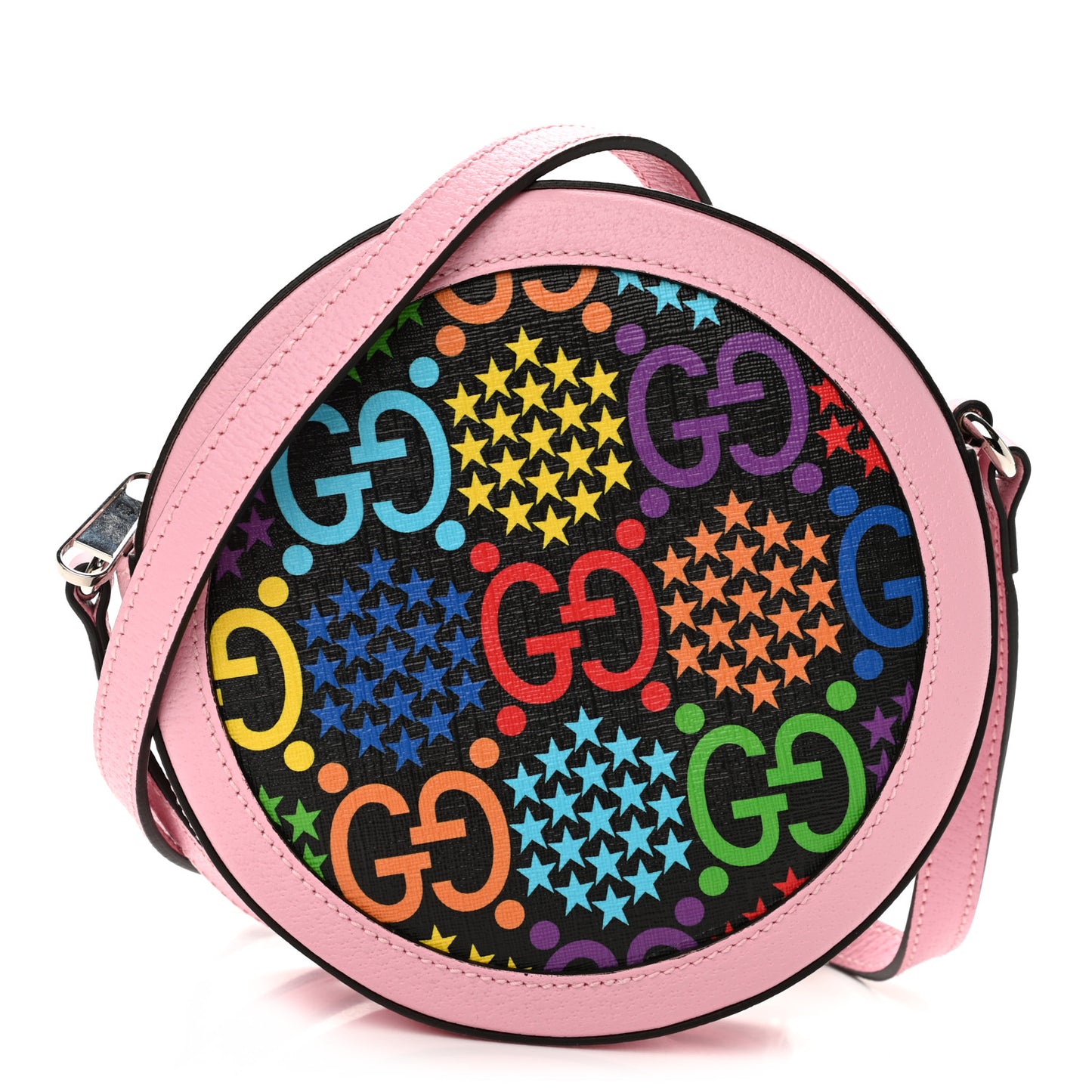 GG Supreme Monogram Psychedelic Round Shoulder Bag Black Multicolor Sugar Pink