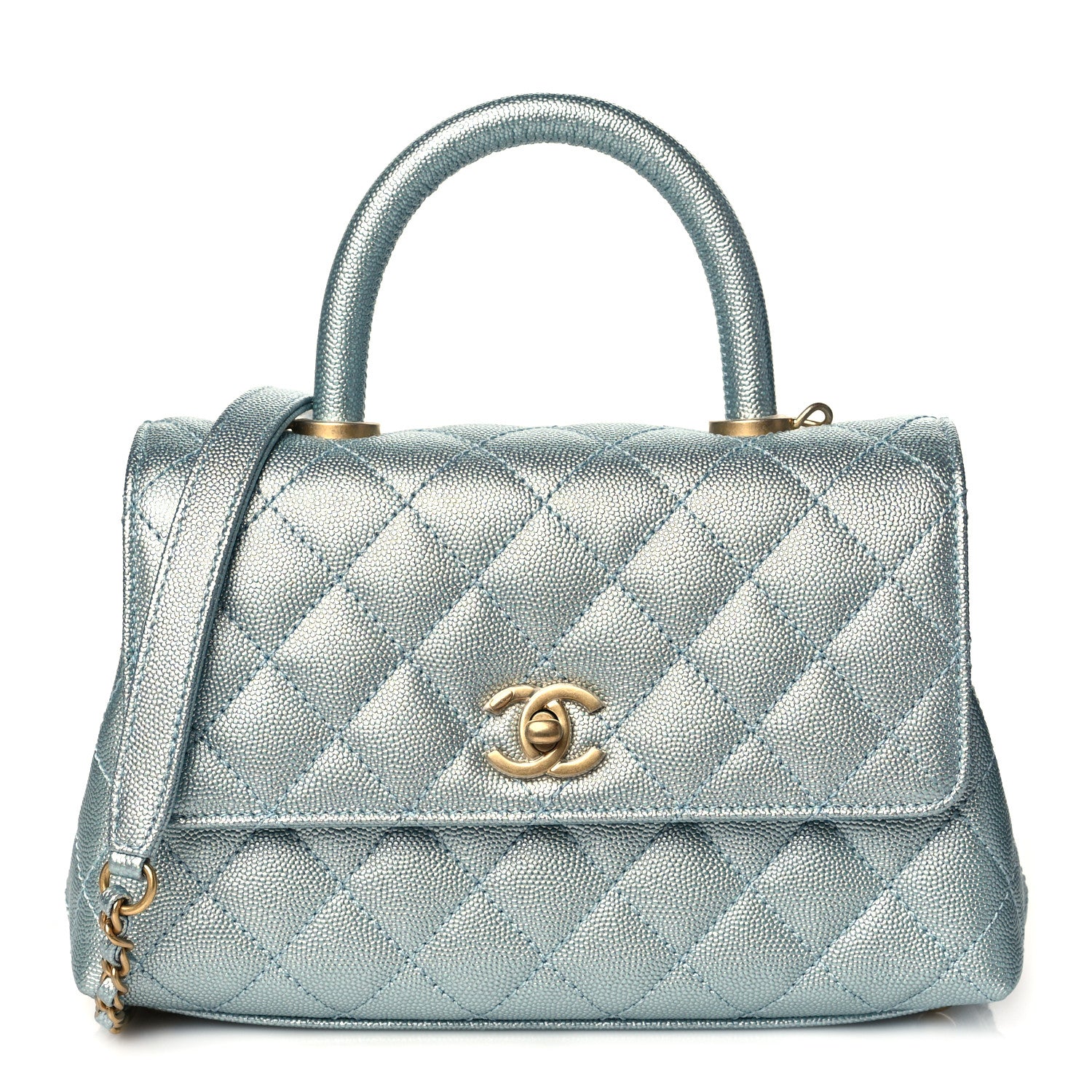 Chanel Metallic Caviar Quilted Mini Coco Handle Flap Light Blue 1 of 11