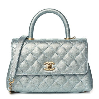 Chanel Metallic Caviar Quilted Mini Coco Handle Flap Light Blue 1 of 11