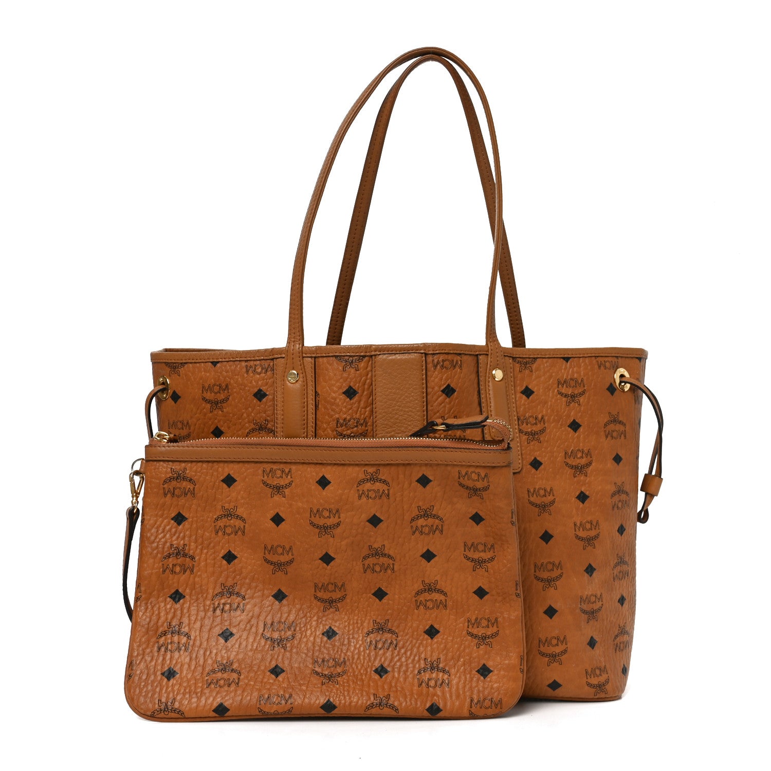 MCM Visetos Medium Liz Reversible Shopper Tote Cognac 1874594