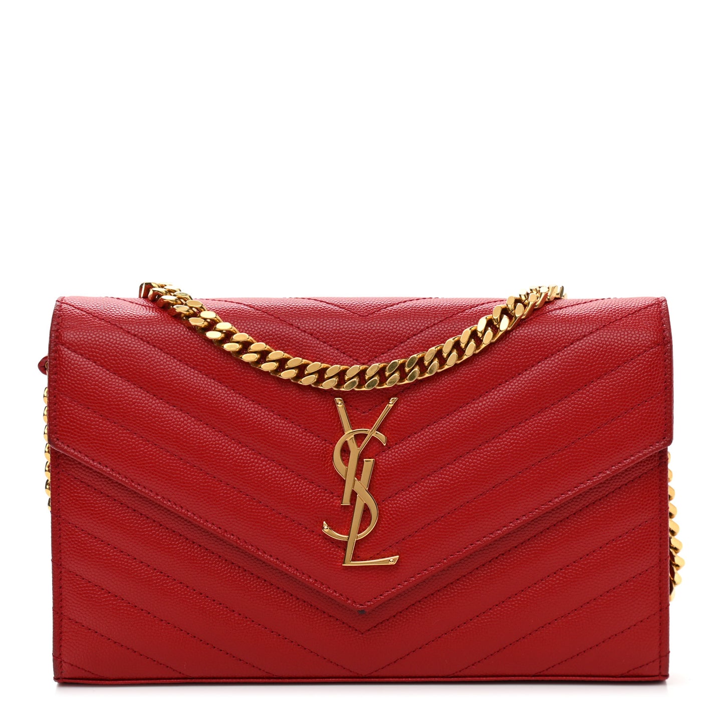 Grain De Poudre Matelasse Chevron Monogram Chain Wallet Red