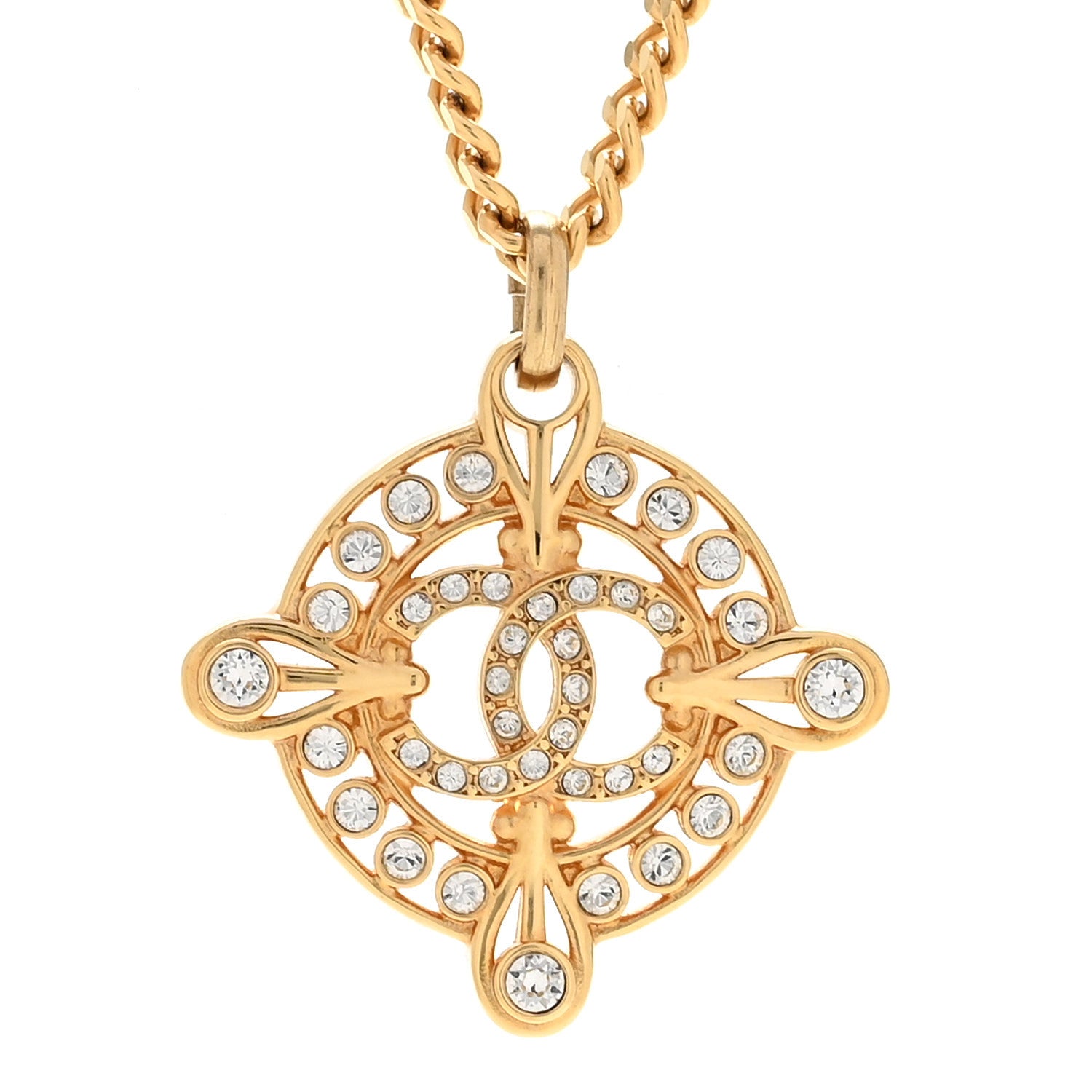 Chanel Crystal CC Pendant Necklace Gold 4 of 6