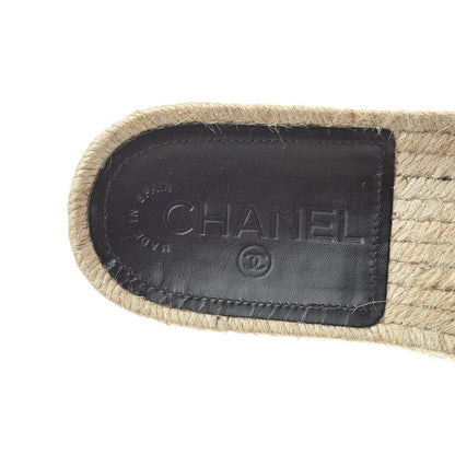 Chanel Calfskin Gripoix CC Espadrille Slip On Sandals 37.5 Black 8 of 11