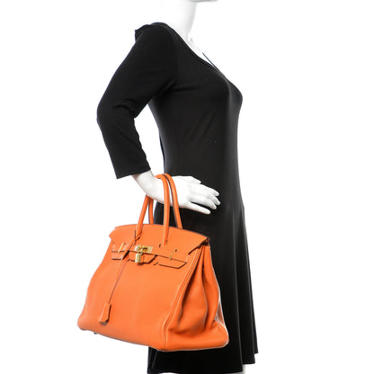 Hermes Taurillon Clemence Birkin 35 Orange 2 of 41