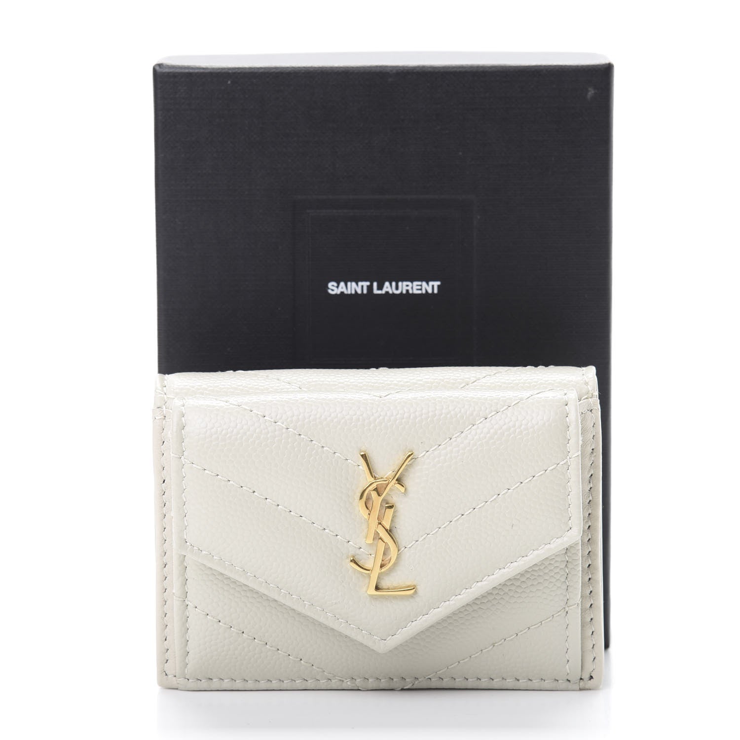 Saint Laurent Grain De Poudre Matelasse Chevron Monogram Tiny Wallet Soft Cream 8 of 8
