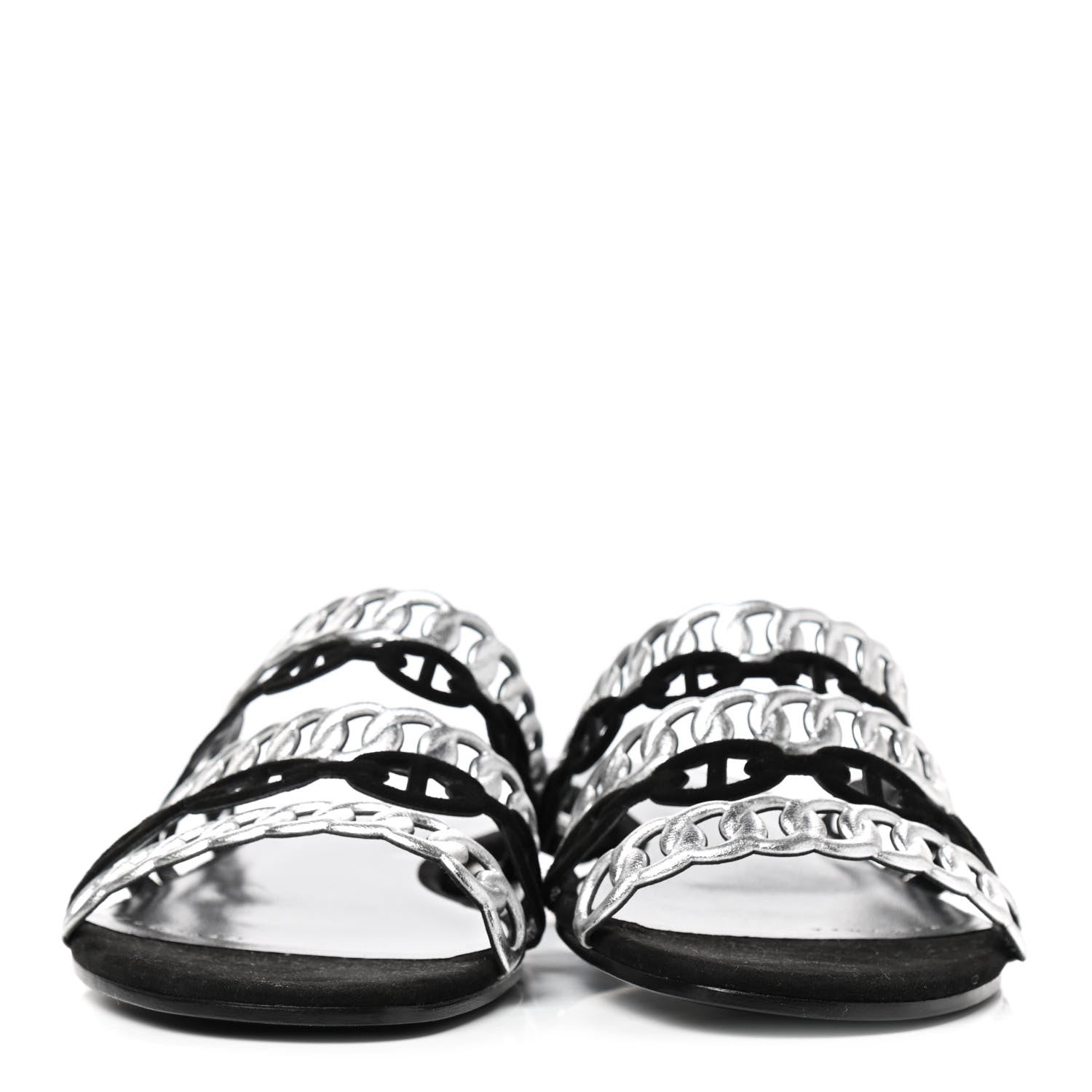 Hermes Metallic Nappa Suede Chaine d'Ancre Nude Sandals 39 Black Gris Argente 3 of 14