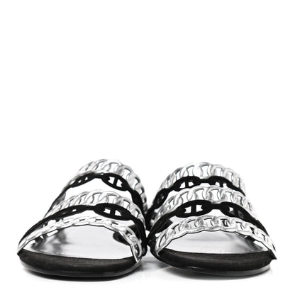 Hermes Metallic Nappa Suede Chaine d'Ancre Nude Sandals 39 Black Gris Argente 3 of 14