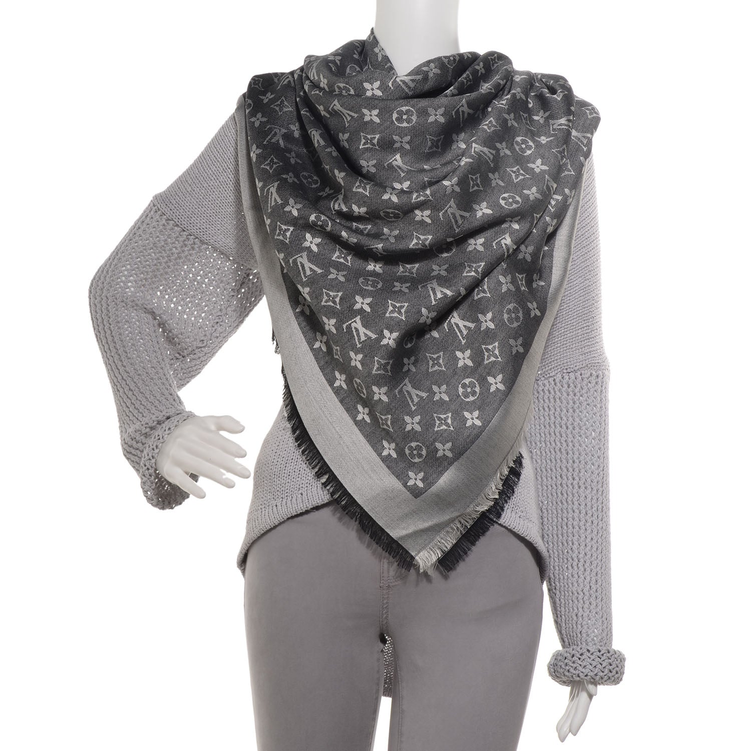 Louis Vuitton Silk Wool Monogram Denim Shawl Black 2 of 5
