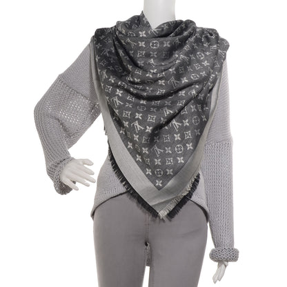 Louis Vuitton Silk Wool Monogram Denim Shawl Black 2 of 5