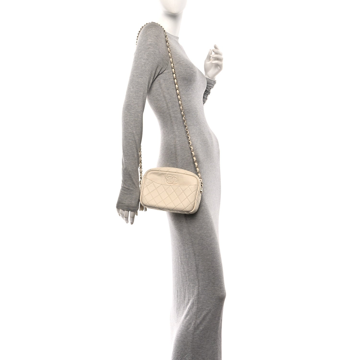 Chanel Caviar Flat Quilted Small Coco Tassel Camera Case White 2 of 11