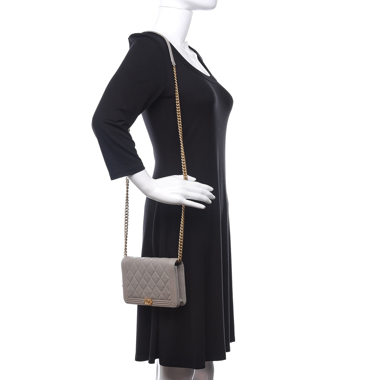 Chanel Caviar Quilted Boy Wallet On Chain WOC Grey 2 of 13