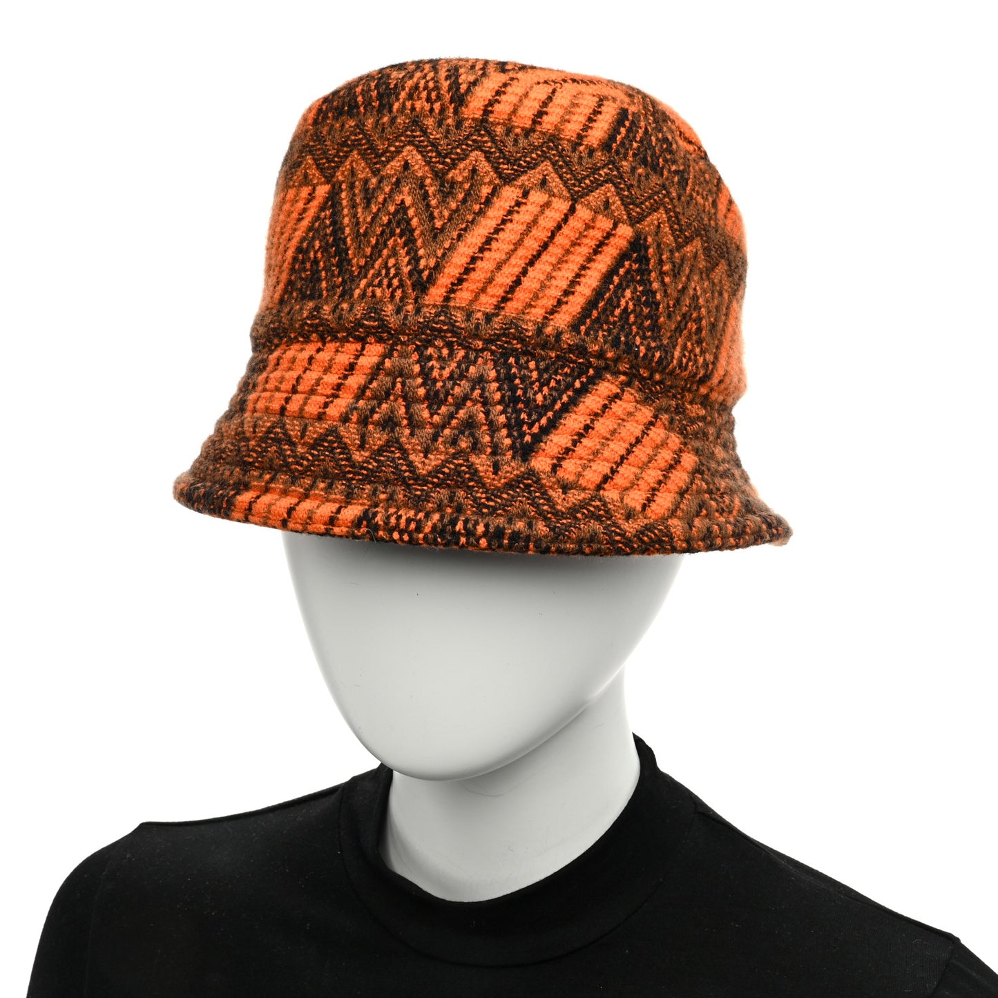 Wool Cashmere Geometric Logo Womens Bucket Hat S Orange Black