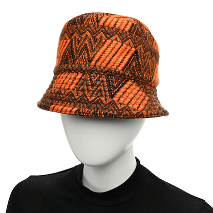 Prada Wool Cashmere Geometric Logo Womens Bucket Hat S Orange Black 2 of 9