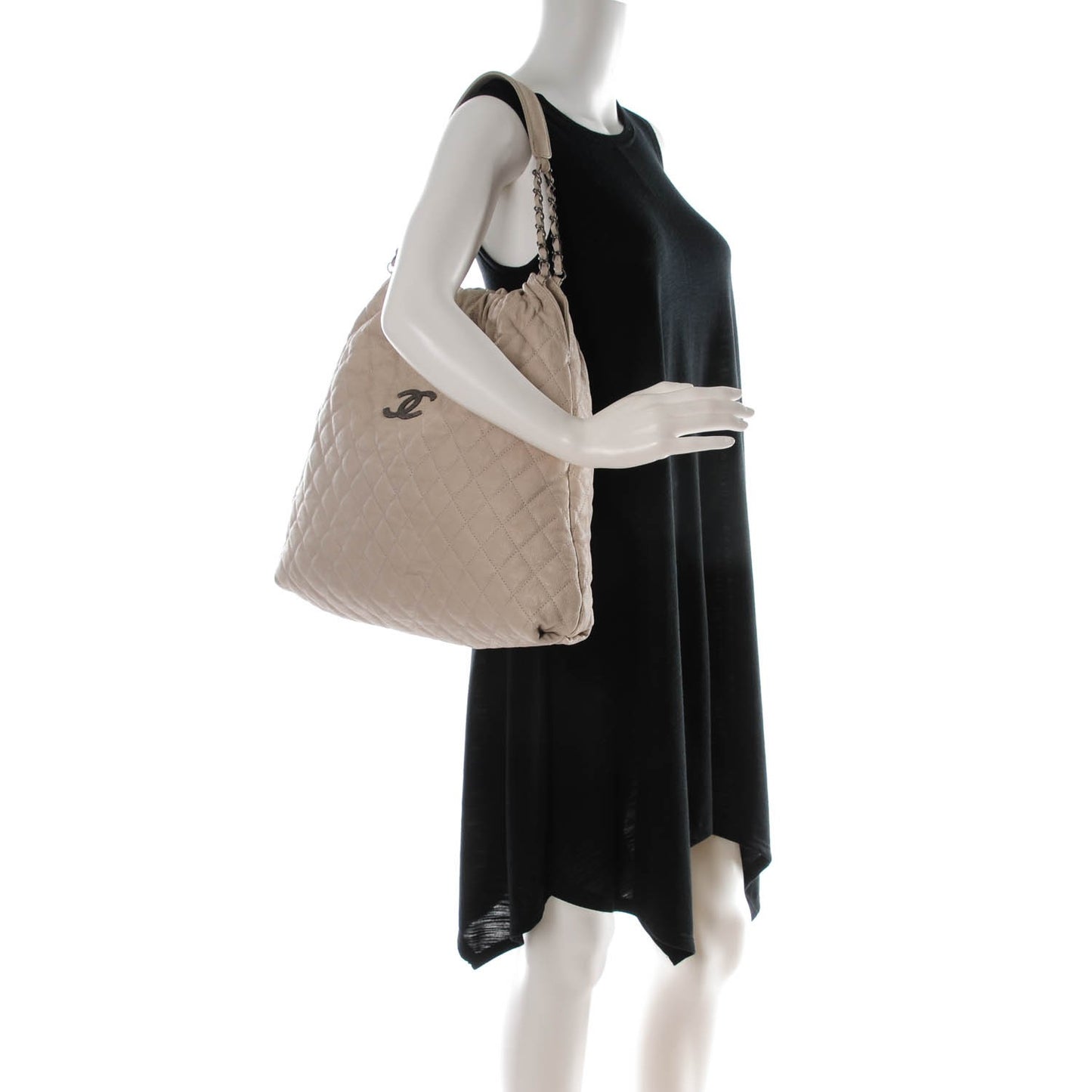 Caviar Quilted Large Elastic Tote Gray