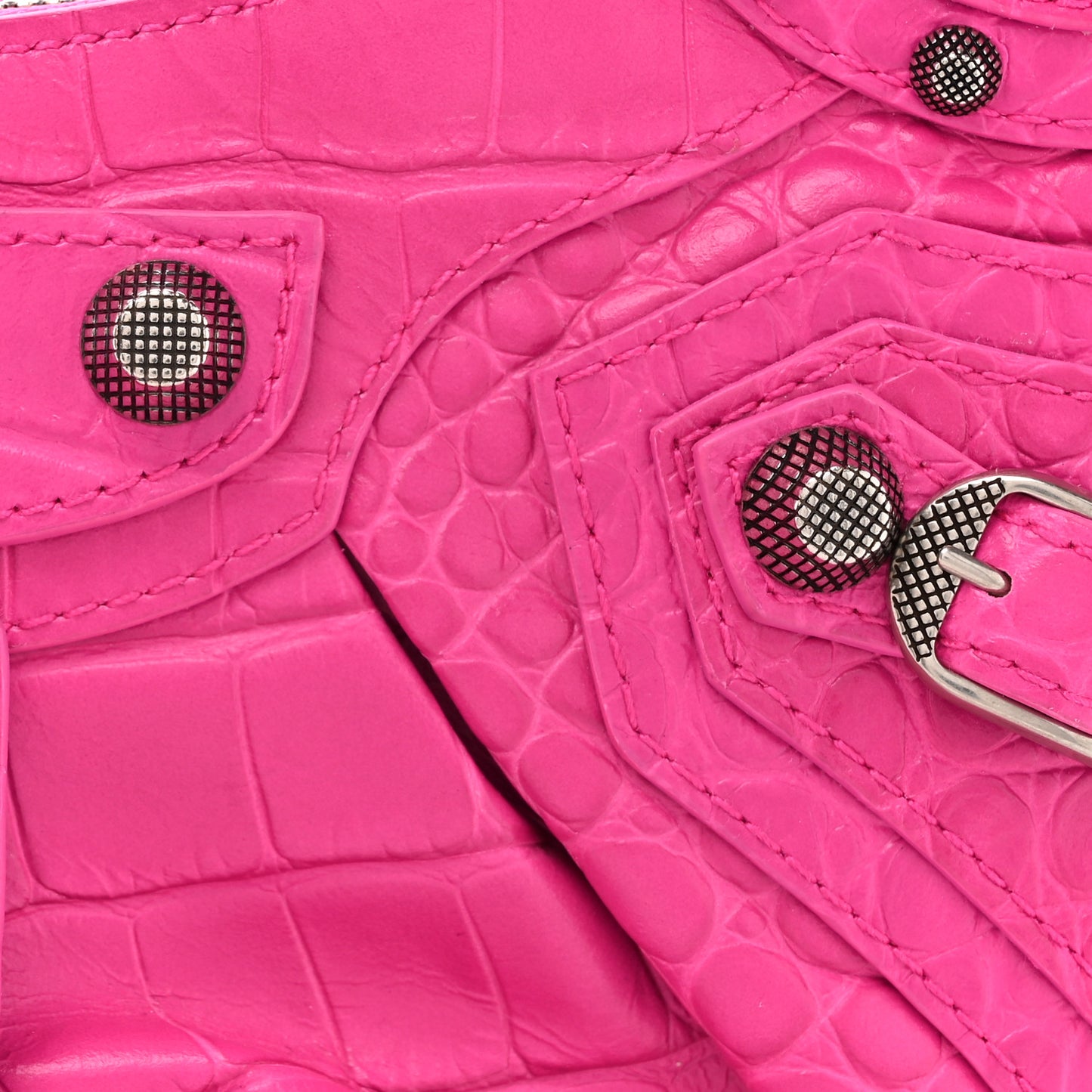 Extra Supple Calfskin Crocodile Embossed XS Le Cagole Shoulder Bag Lipstick Pink