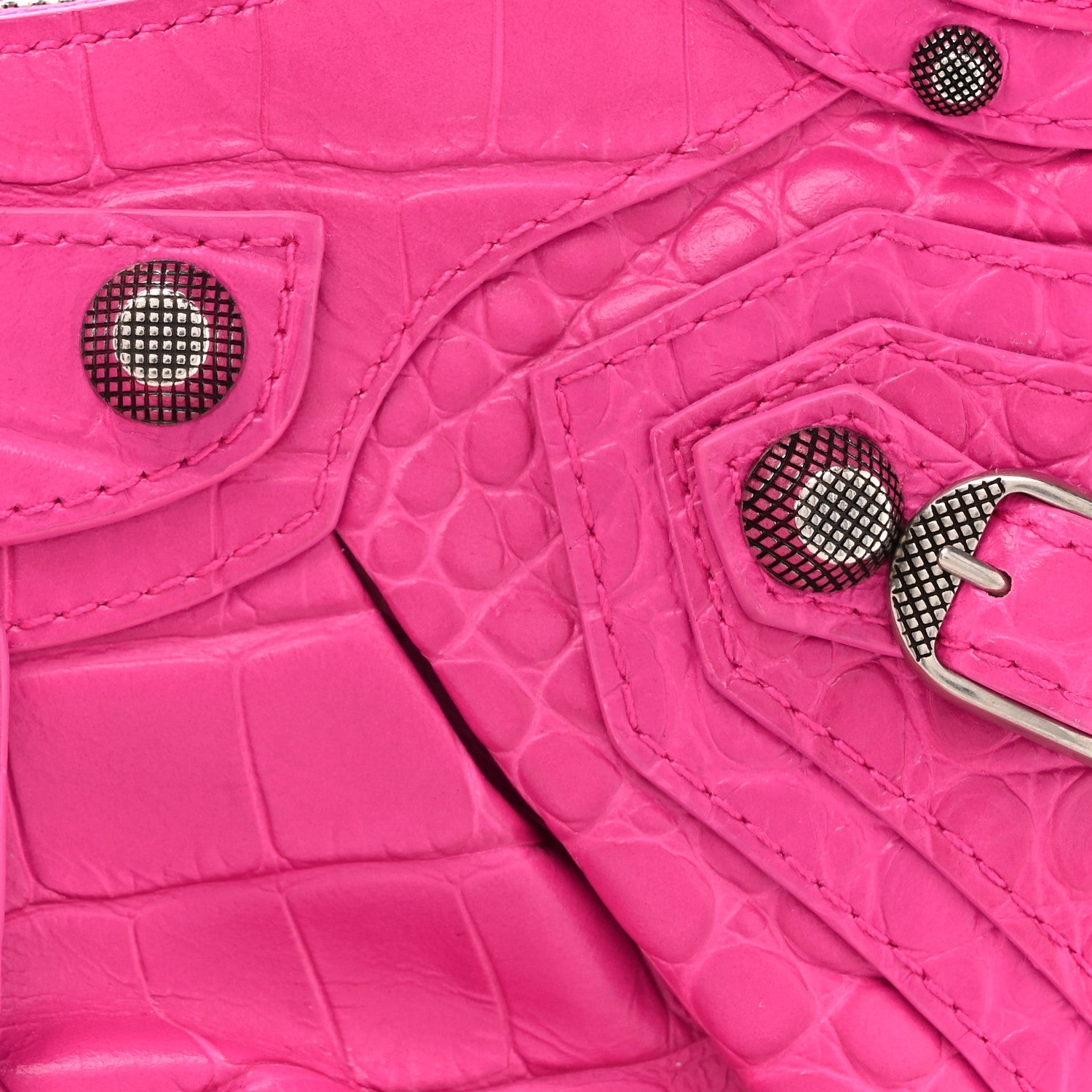 Balenciaga Extra Supple Calfskin Crocodile Embossed XS Le Cagole Shoulder Bag Lipstick Pink 8 of 10