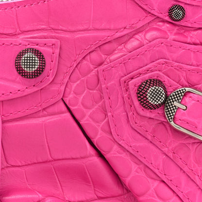 Balenciaga Extra Supple Calfskin Crocodile Embossed XS Le Cagole Shoulder Bag Lipstick Pink 8 of 10