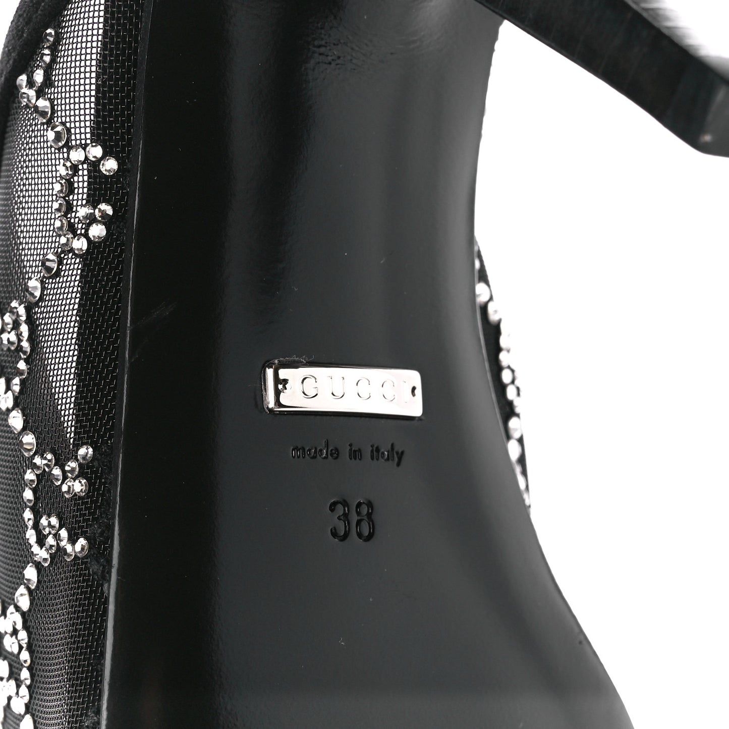 Tela Retino Kid Scamosciato Crystal GG Monogram Square G 95mm Slide Sandals 38 Black