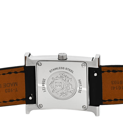 Hermes Stainless Steel Alligator Diamond Bezel Mother of Pearl 21mm Heure H Hour Quartz Watch Noir 4 of 5
