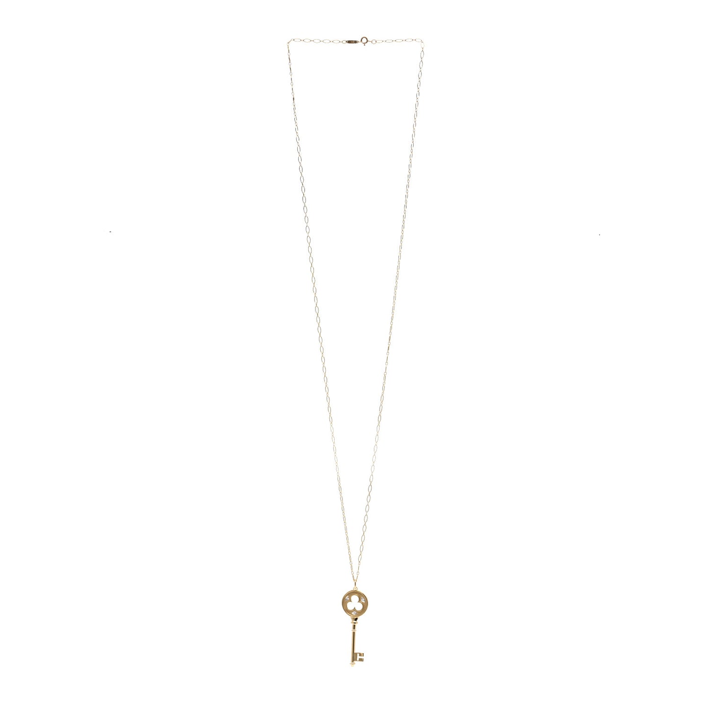 18K Yellow Gold Diamond Clover Key Pendant Necklace