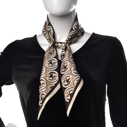 Gucci Silk Twill Interlocking Ring Scarf Brown 2 of 8