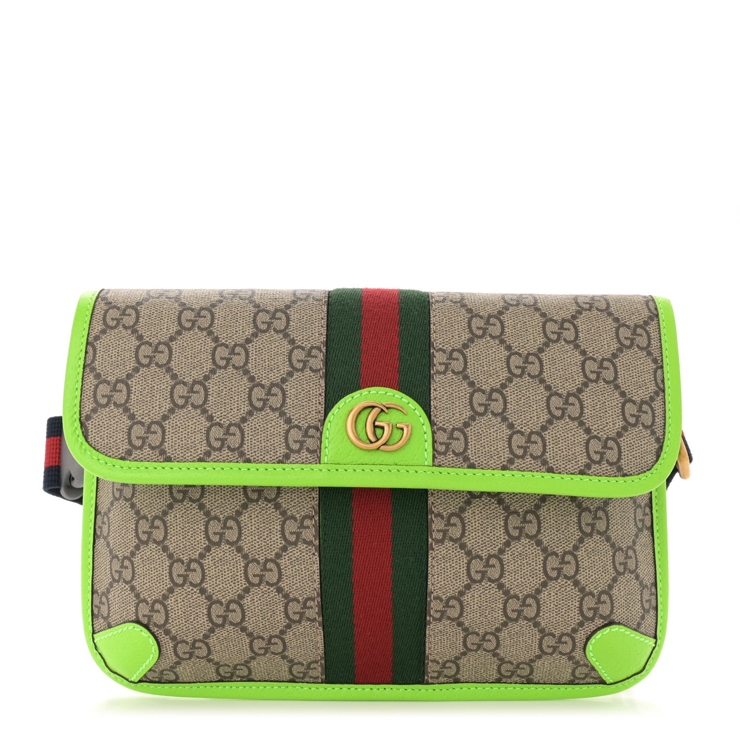 Gucci GG Supreme Monogram Web Small Ophidia Belt Bag Beige Ebony Electric Green 1 of 11