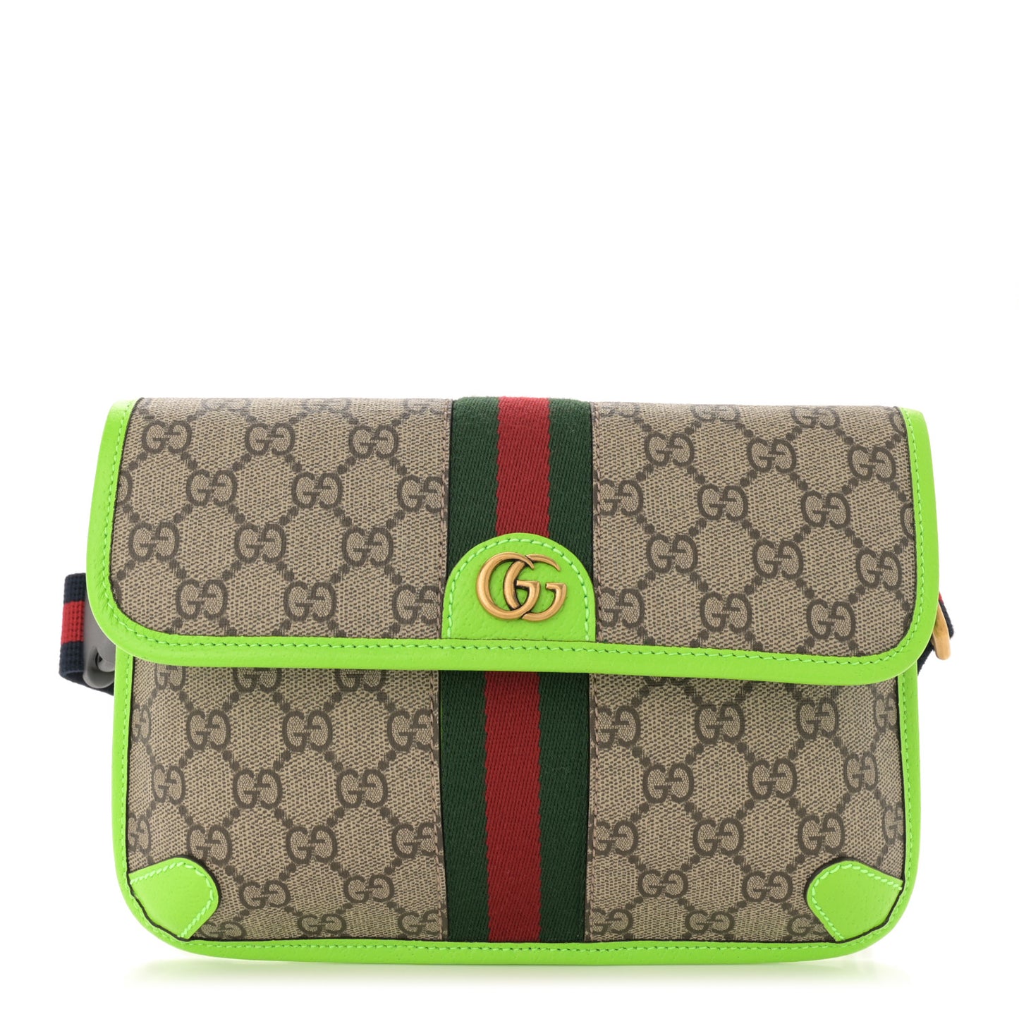 GG Supreme Monogram Web Small Ophidia Belt Bag Beige Ebony Electric Green