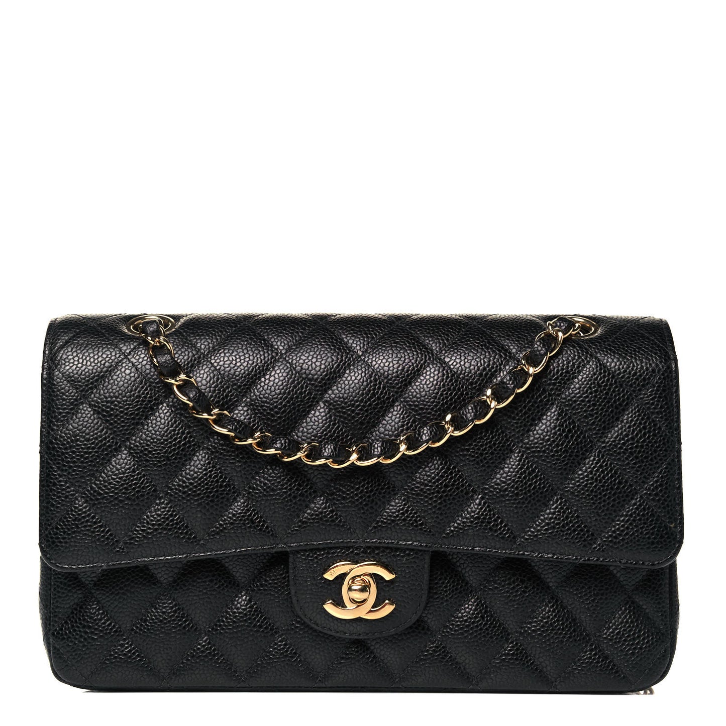 Caviar Quilted Medium Double Flap Black