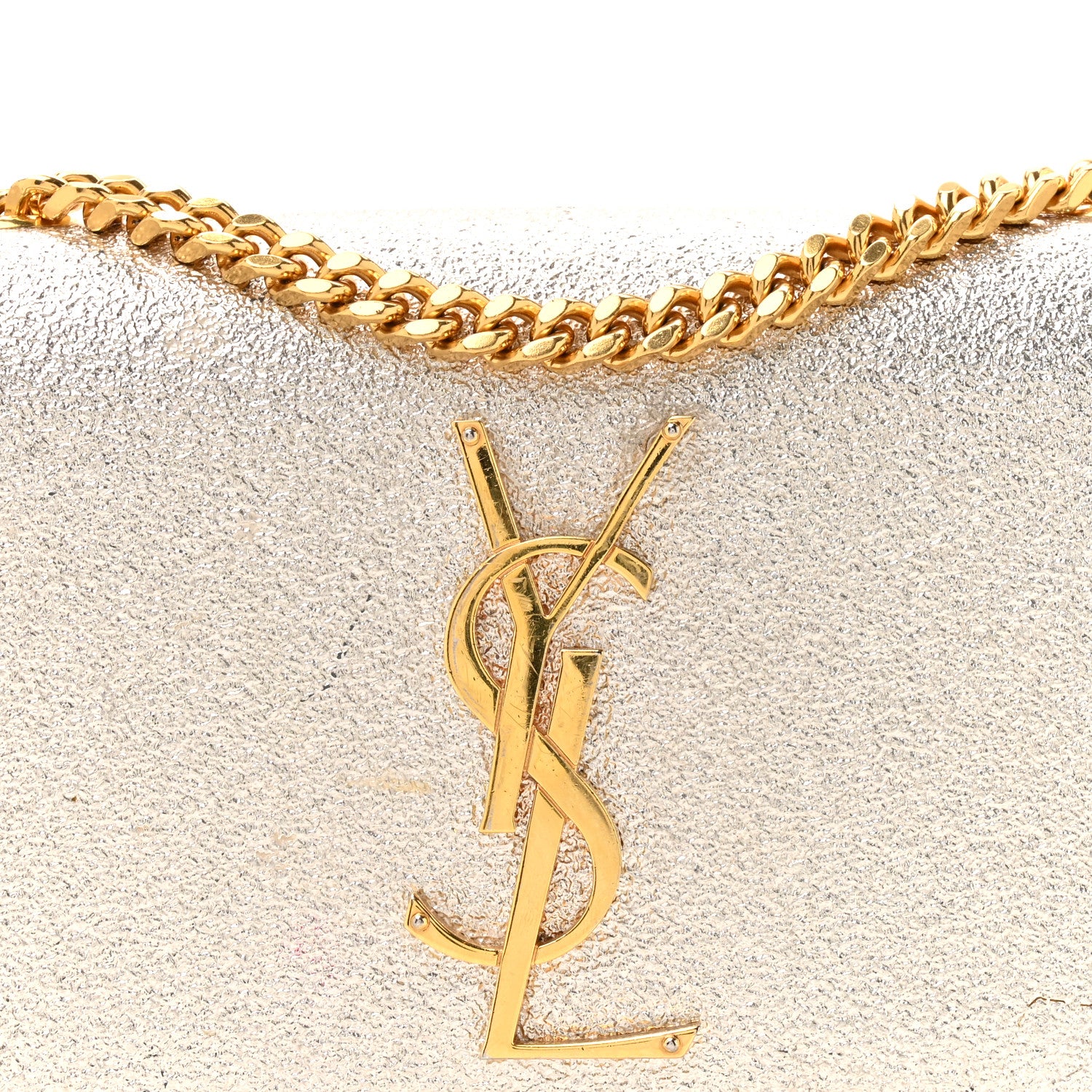 Saint Laurent Metallic Calfskin Small Classic Monogram Kate Satchel Platine 14 of 29