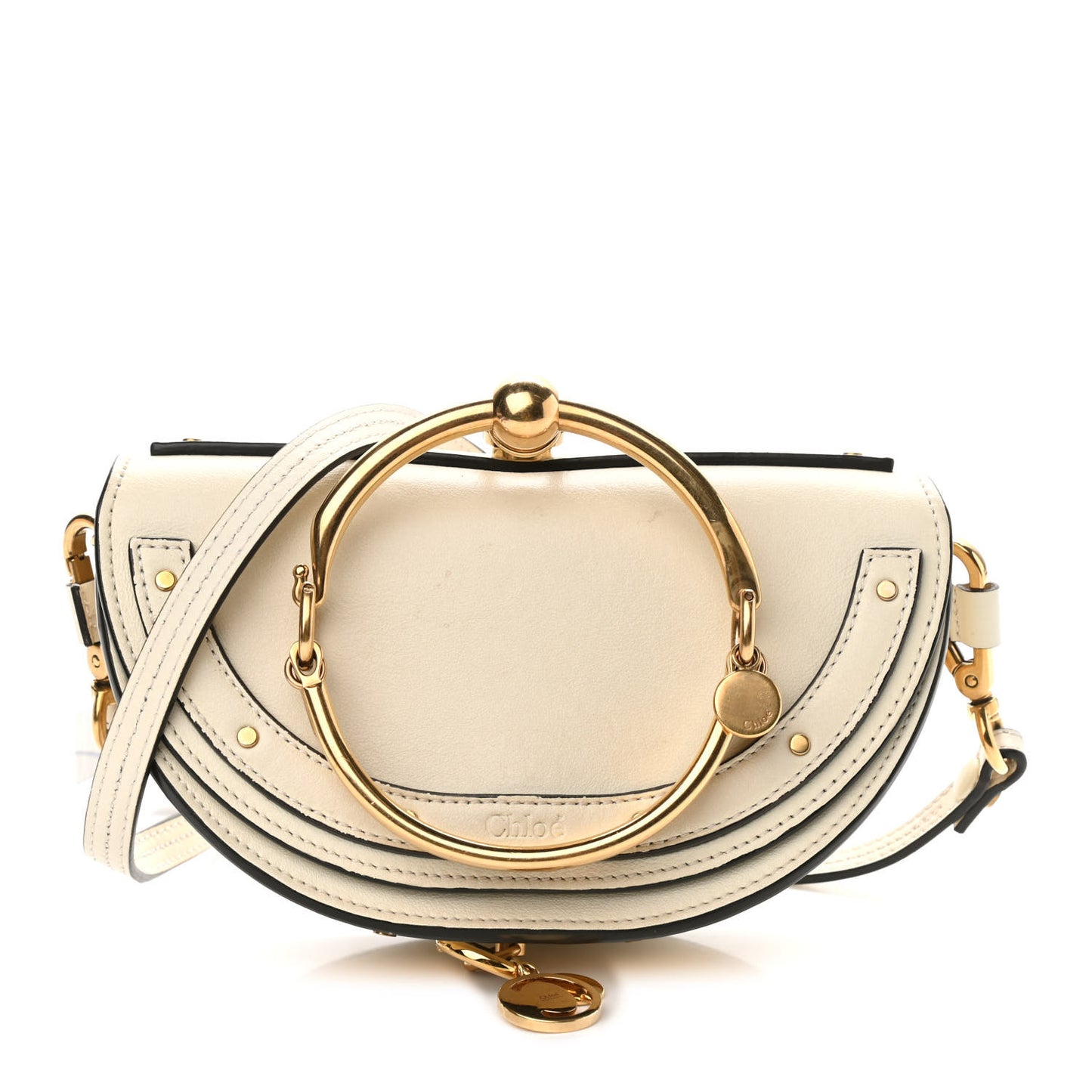 Calfskin Small Nile Bracelet Minaudiere Bag Off White