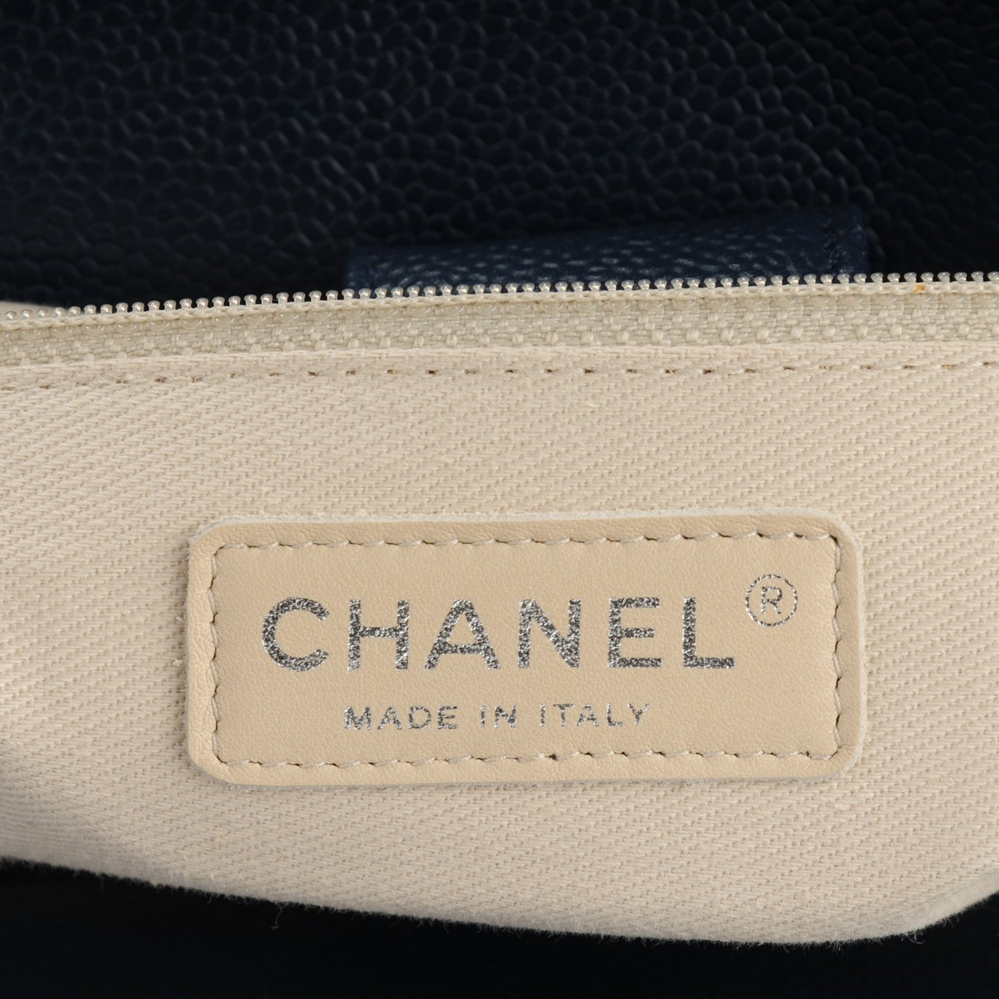 Soft Caviar CC Medium Top Handle Tote Navy Blue
