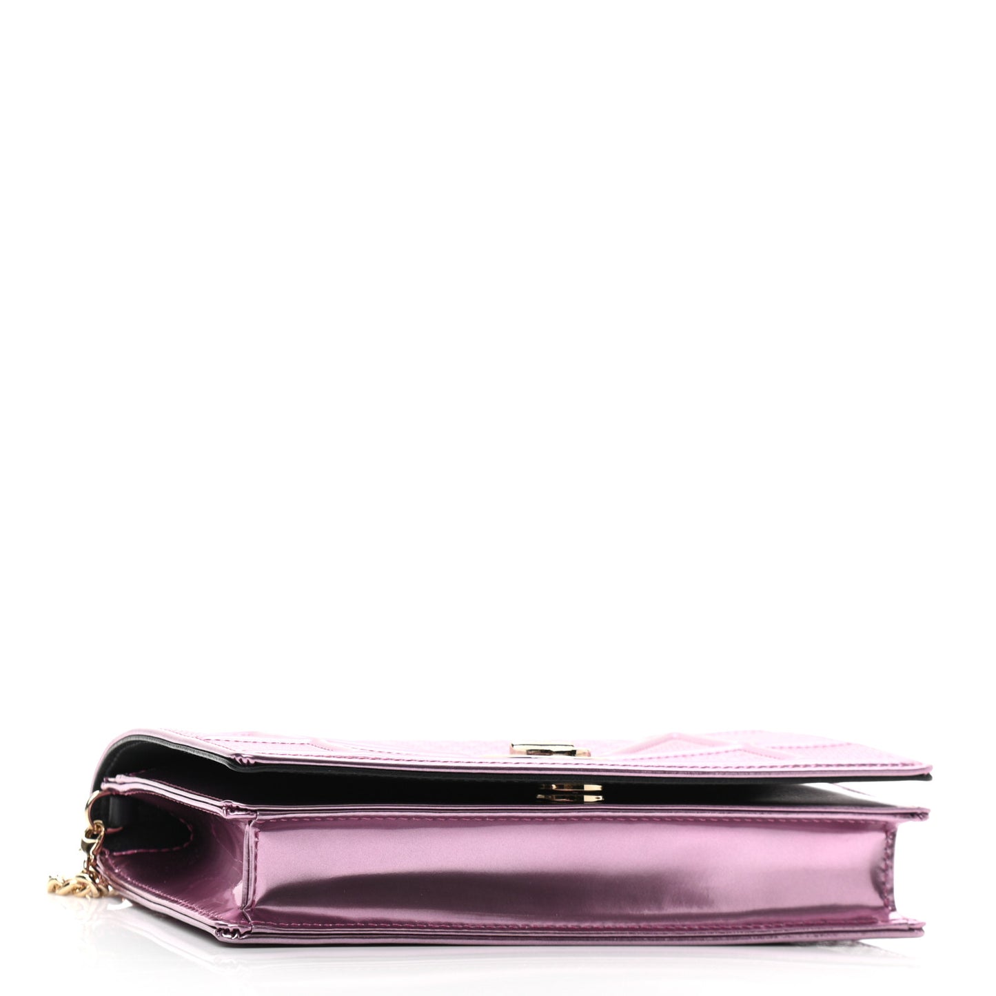 Metallic Patent Micro-Cannage Diorama Wallet on Chain Pouch Pink