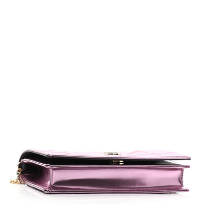 Christian Dior Metallic Patent Micro-Cannage Diorama Wallet on Chain Pouch Pink 4 of 10