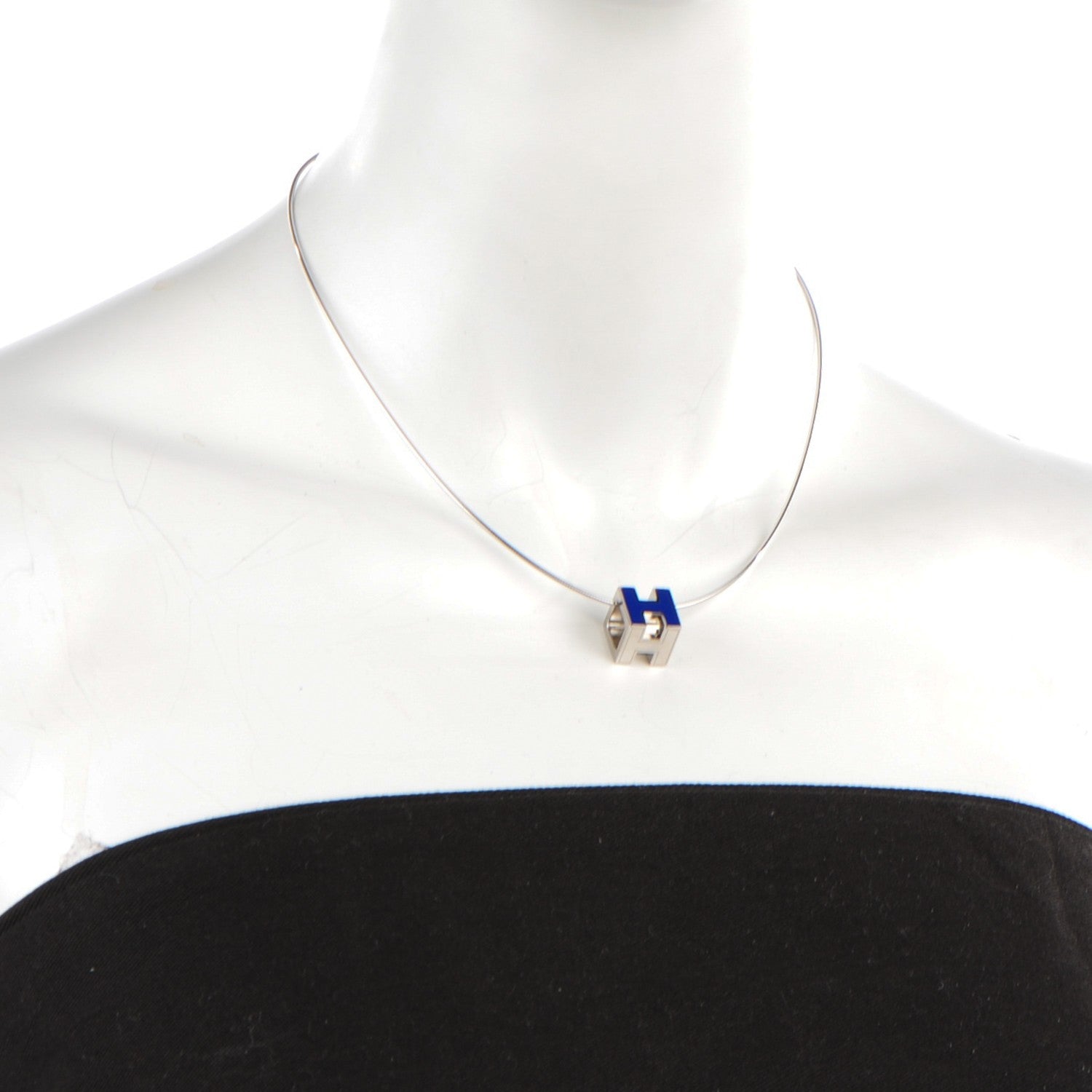 Hermes Palladium Laquer Cage d'H Necklace Royal Bleu 2 of 5