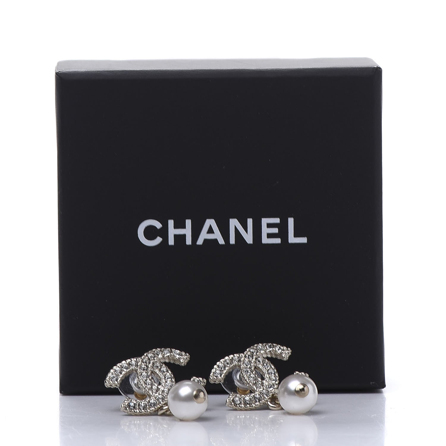 Chanel Crystal Pearl CC Drop Earrings Gold 5 of 5