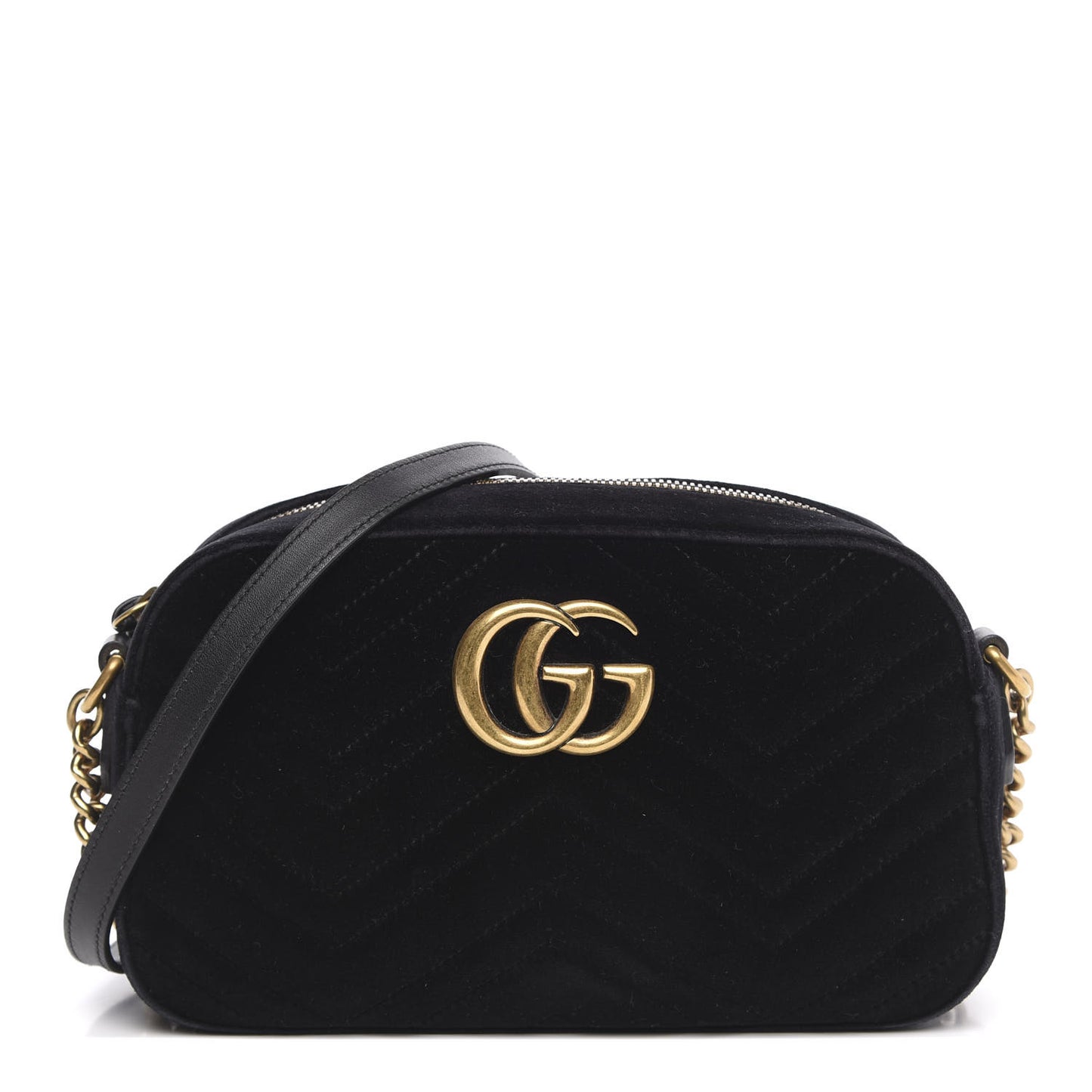 Velvet Matelasse Small GG Marmont Chain Shoulder Bag Black