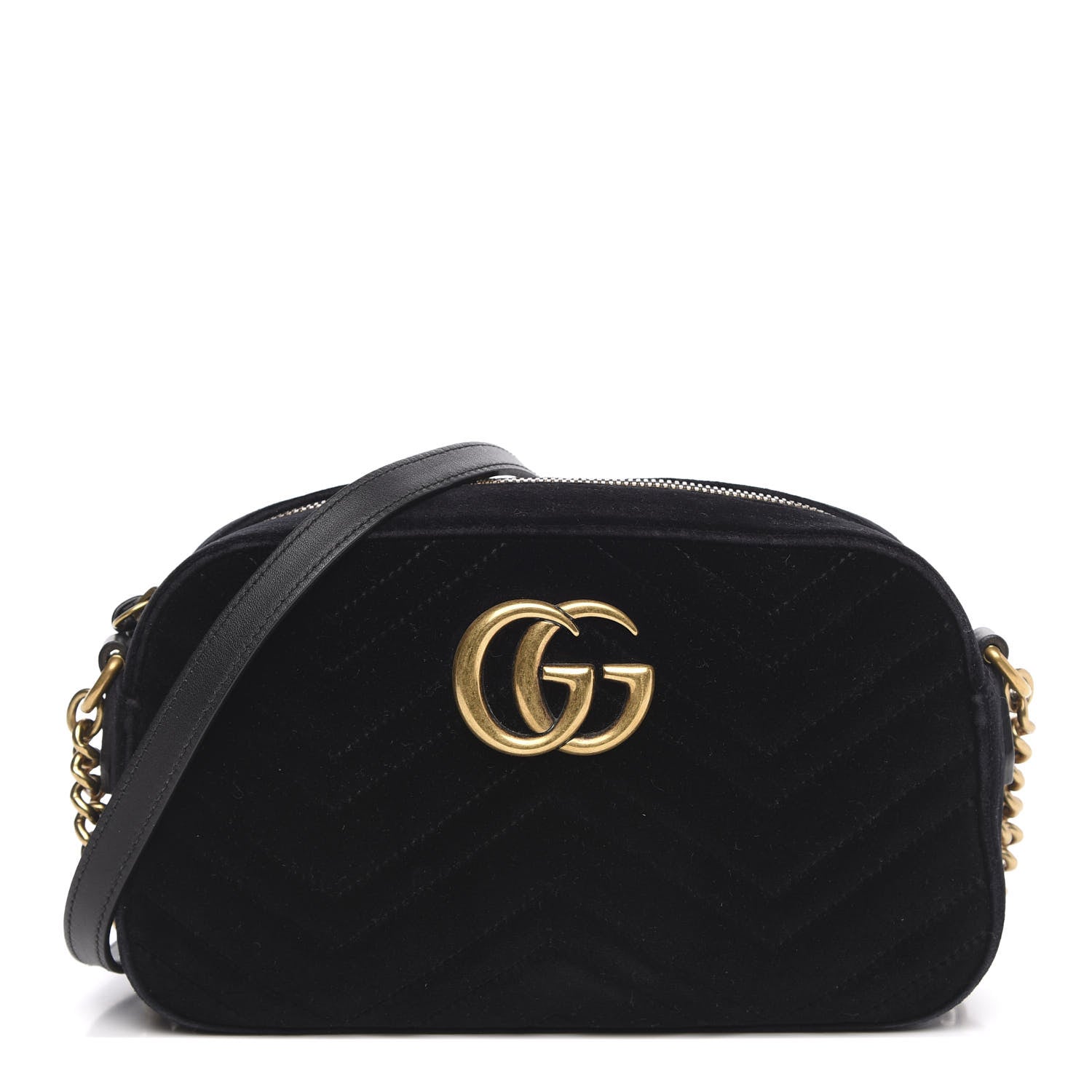 Gucci Velvet Matelasse Small GG Marmont Chain Shoulder Bag Black 1 of 14