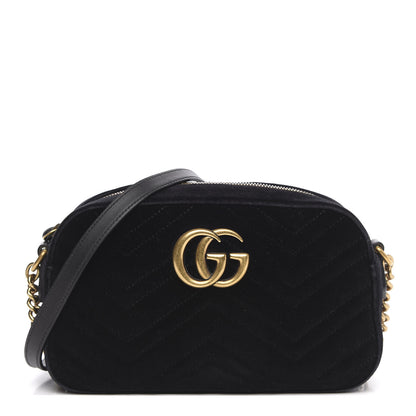 Gucci Velvet Matelasse Small GG Marmont Chain Shoulder Bag Black 1 of 14