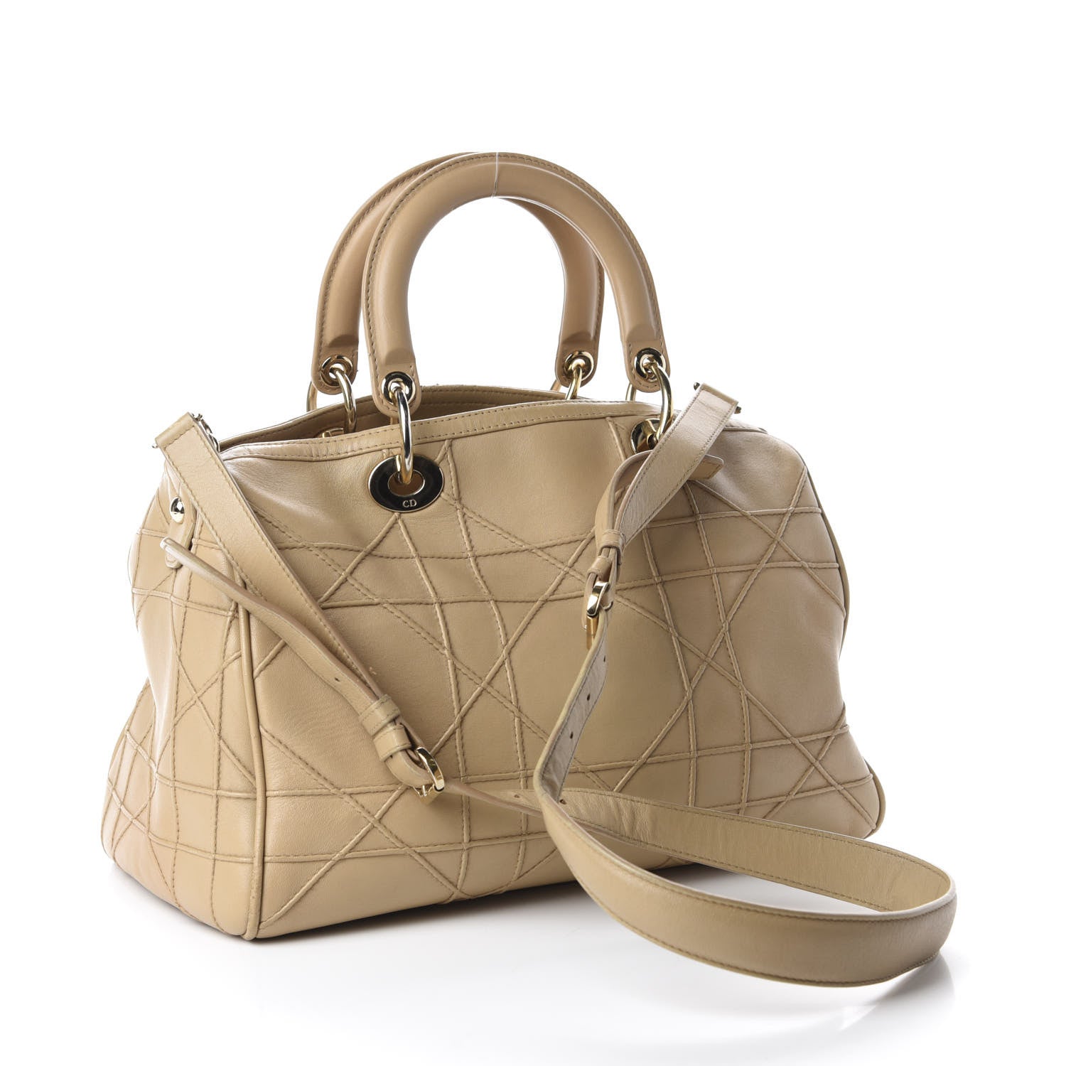 Christian Dior Lambskin Cannage Granville Polochon Beige 3 of 12