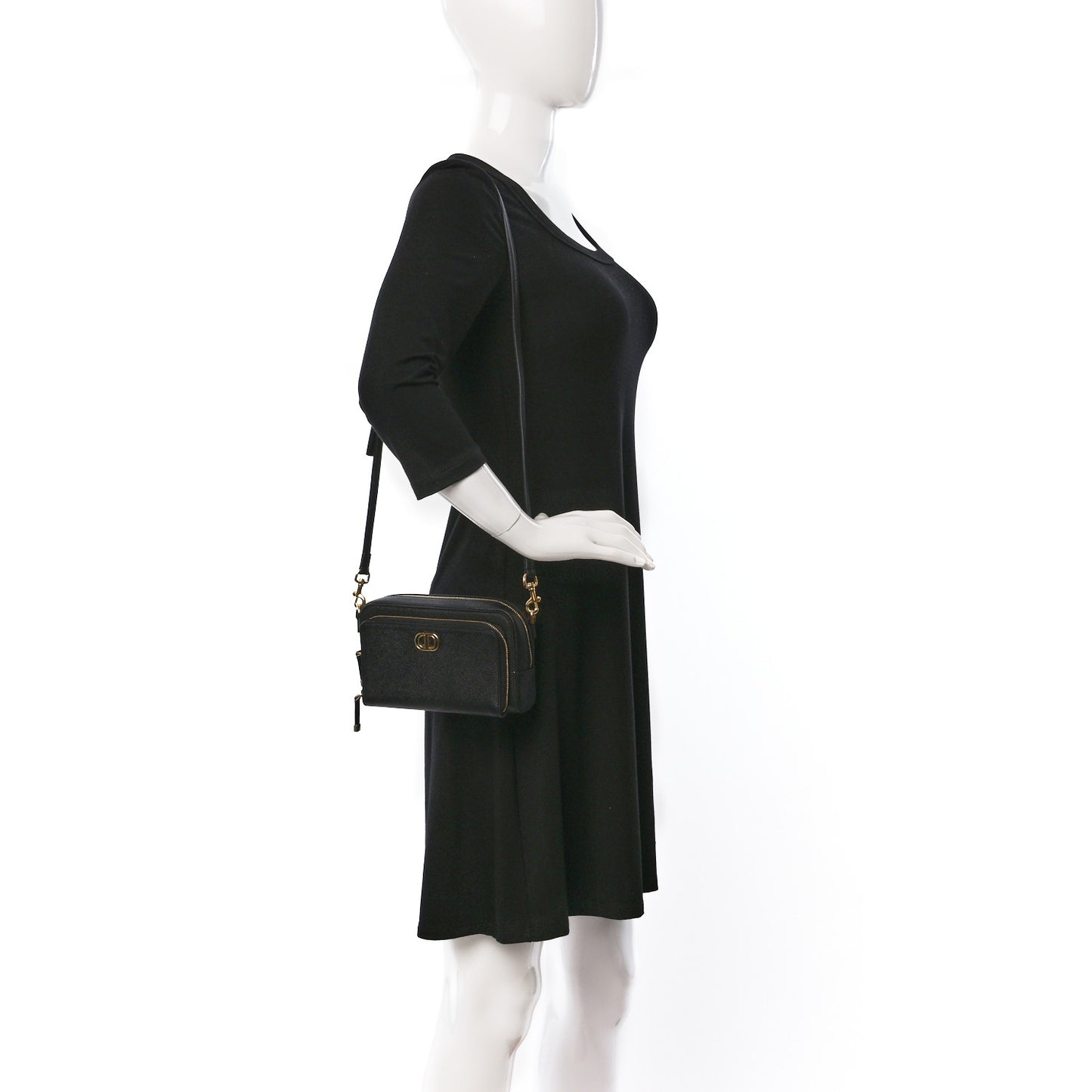 Grained Calfskin Caro Double Pouch Black