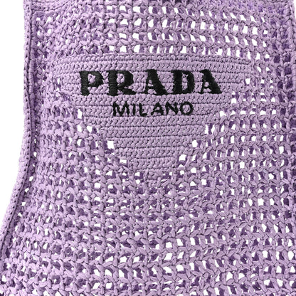 Prada Yarn Raffia Effect Crochet Logo Embroidered Tote Bag Lilium 8 of 10