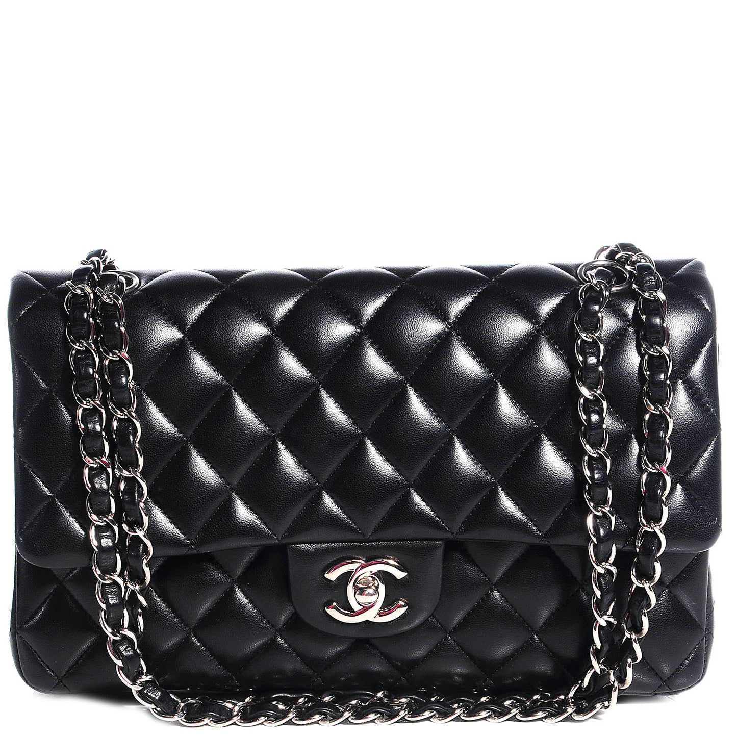 Lambskin Medium Double Flap Black