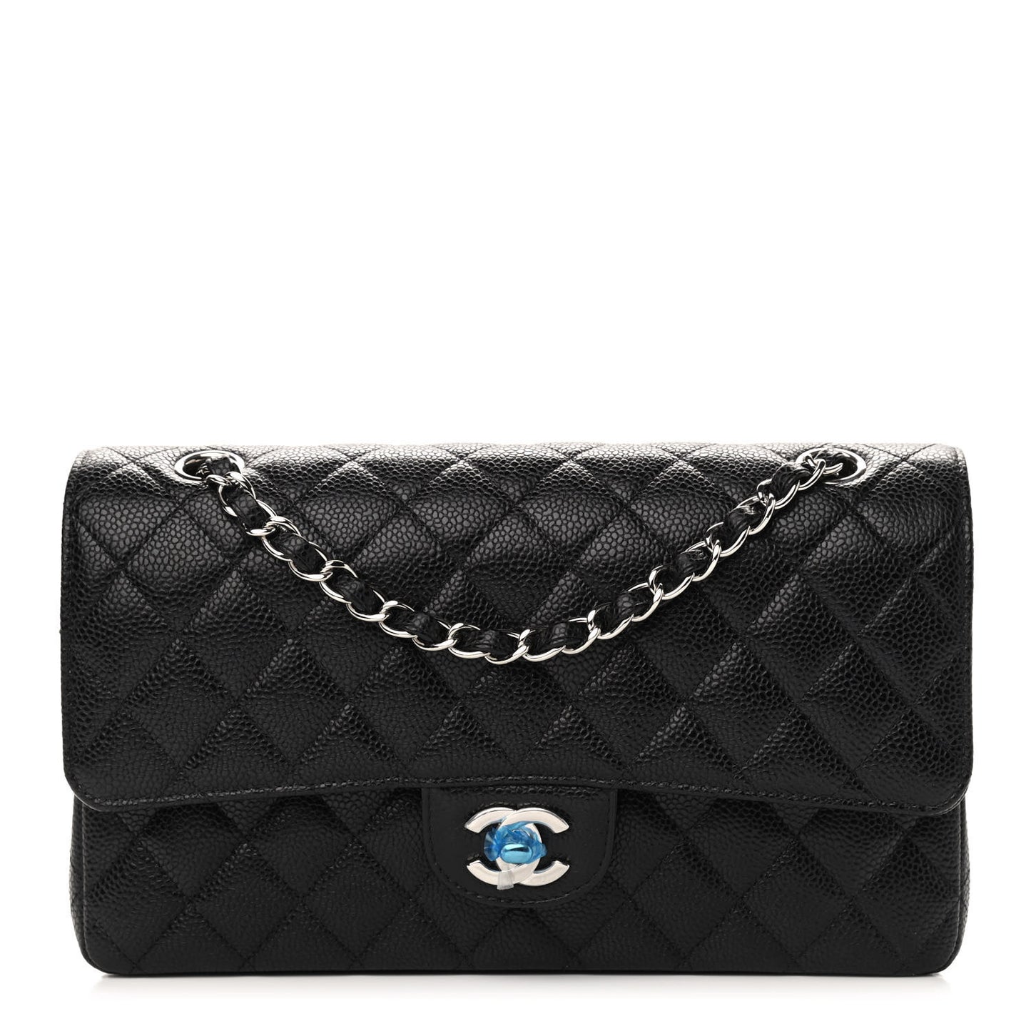 Caviar Quilted Medium Double Flap Black