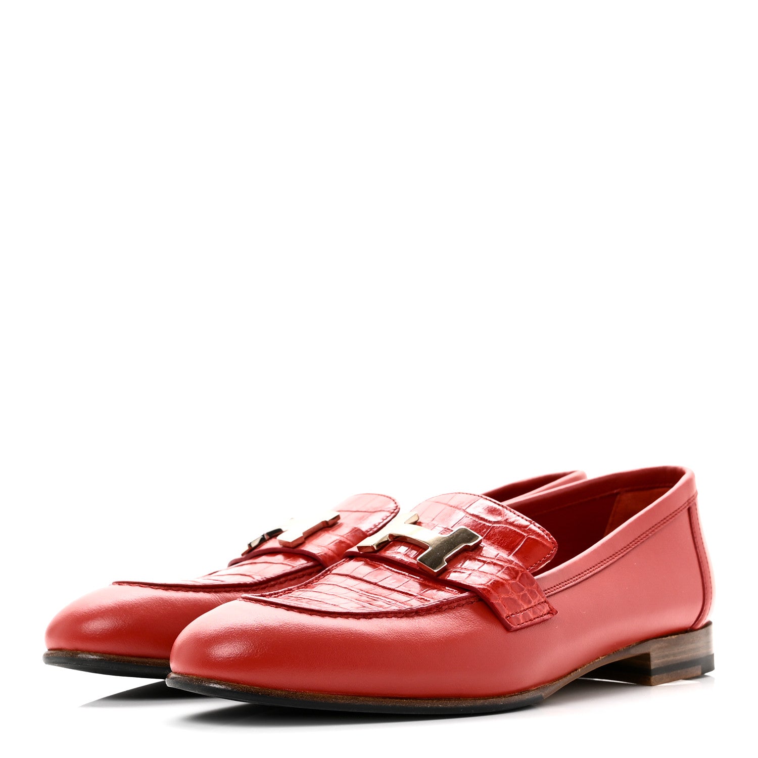 Hermes Calfskin Matte Crocodile Womens Paris Loafers 36 Orange Solaire 5 of 10