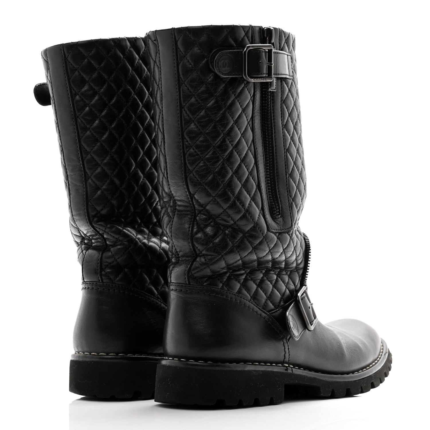 Chanel Calfskin Quilted Biker Boots 40 Black 4 of 11