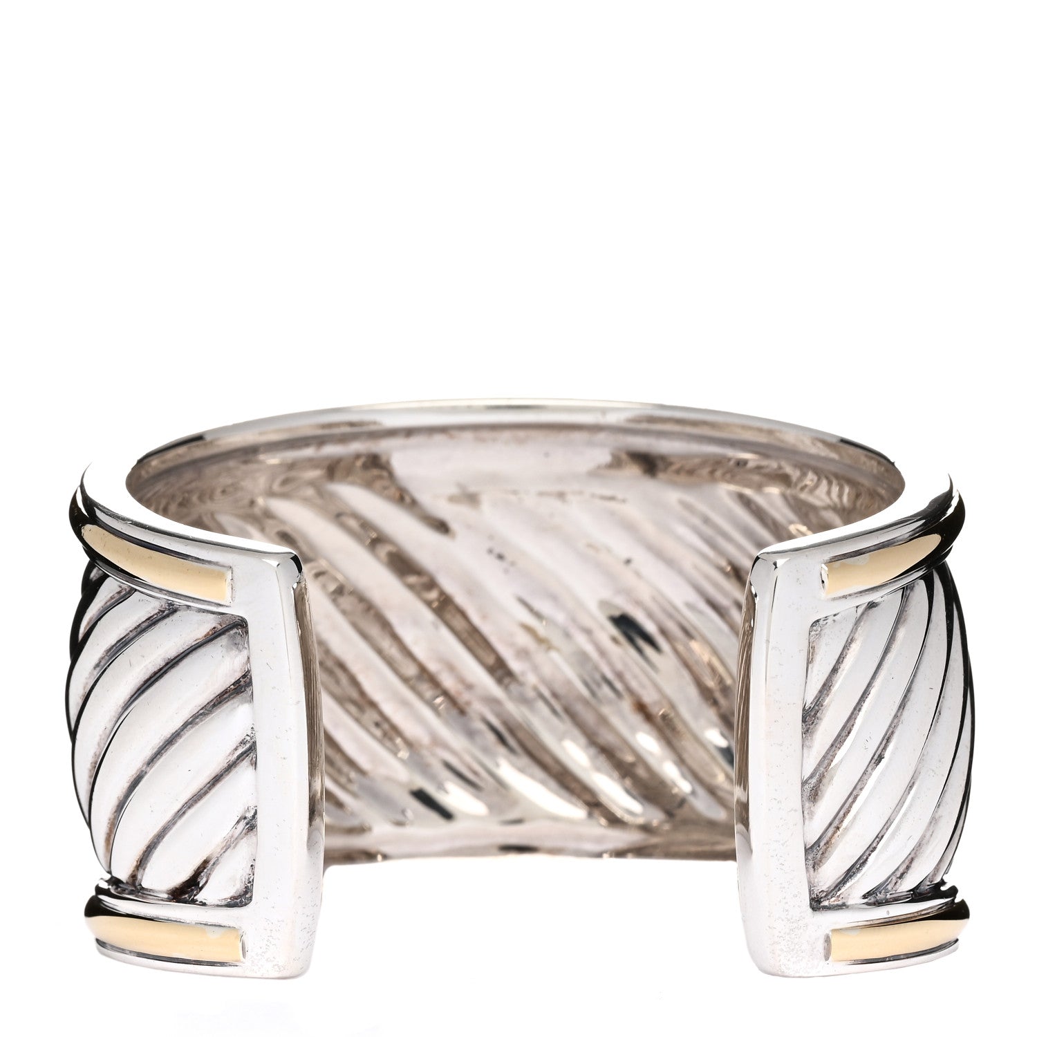 David Yurman Sterling Silver 18K Yellow Gold 41mm Sculpted Cable Cuff Bracelet 2 of 3