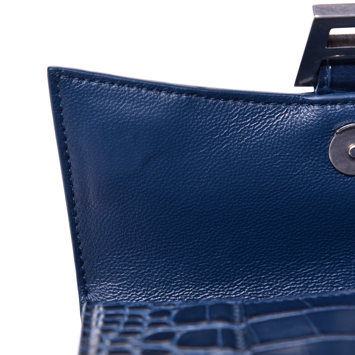 Balenciaga Shiny Calfskin Crocodile Embossed Hourglass Top Handle Bag XS Denim Blue 9 of 11