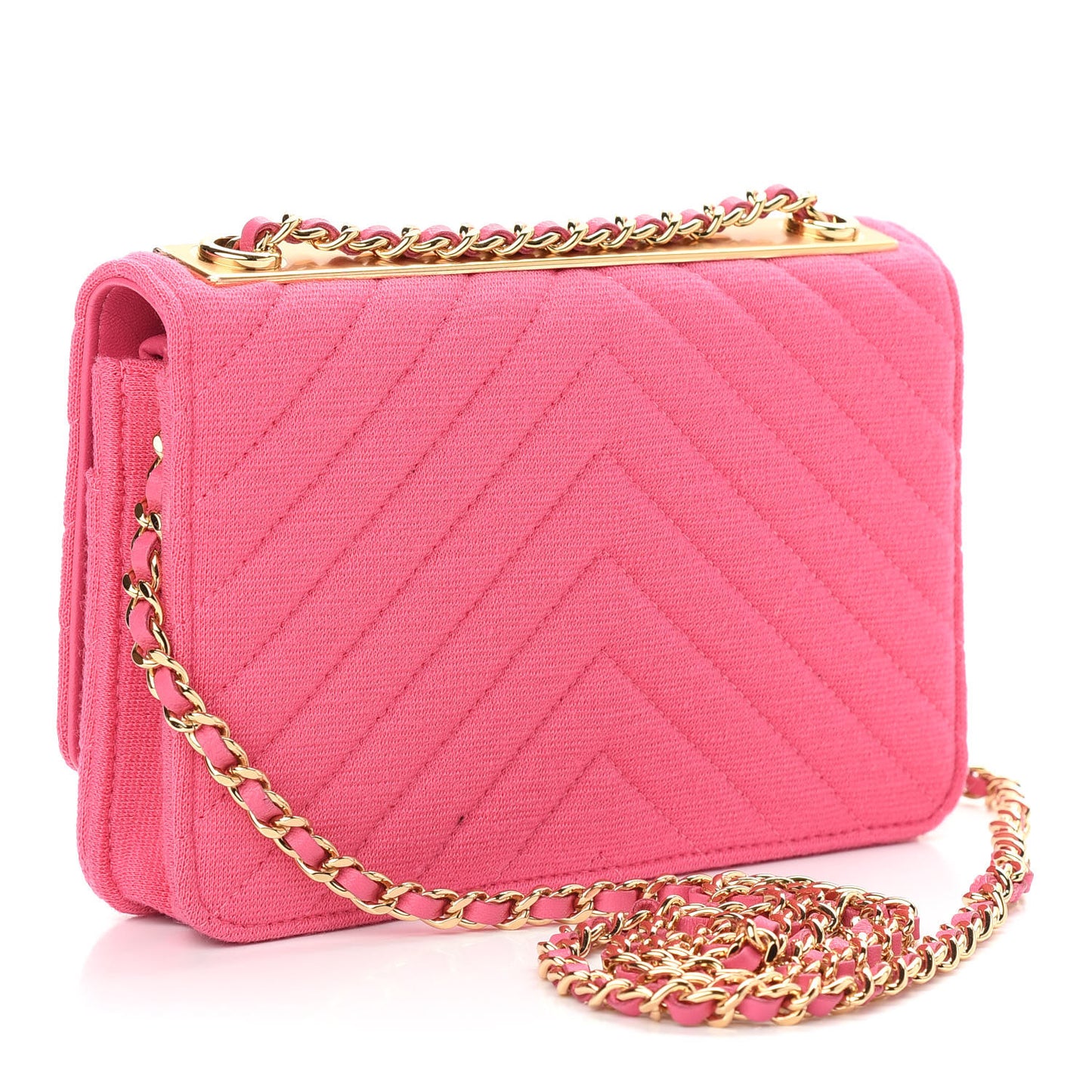 Jersey Chevron Quilted Trendy CC Wallet On Chain WOC Pink