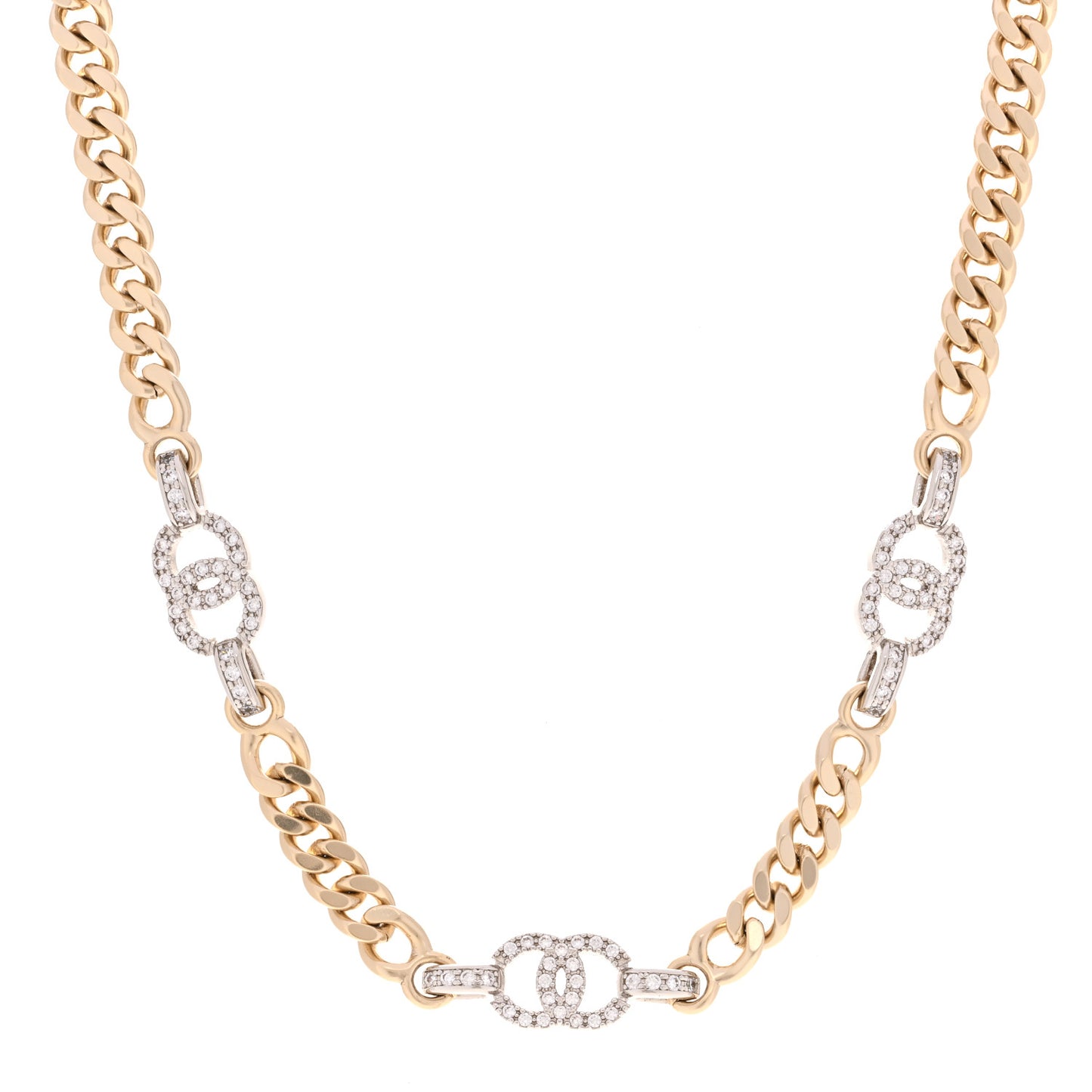 Crystal CC Chain Links Choker Necklace Gold